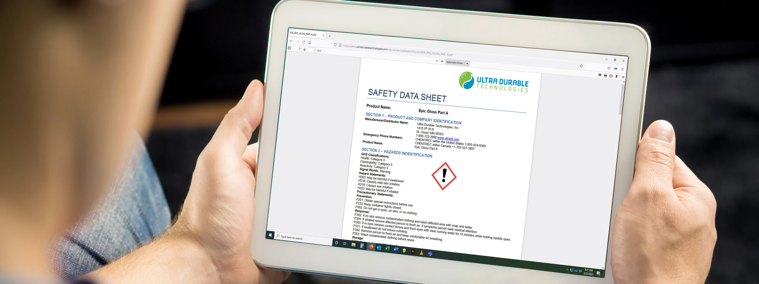 using tablet to view PDF SDS